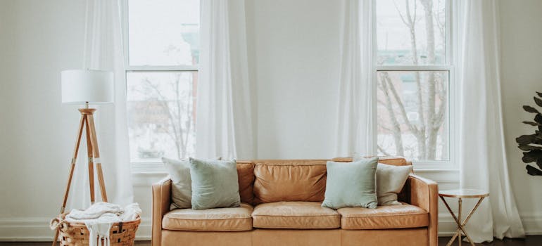 a beige room with white accents